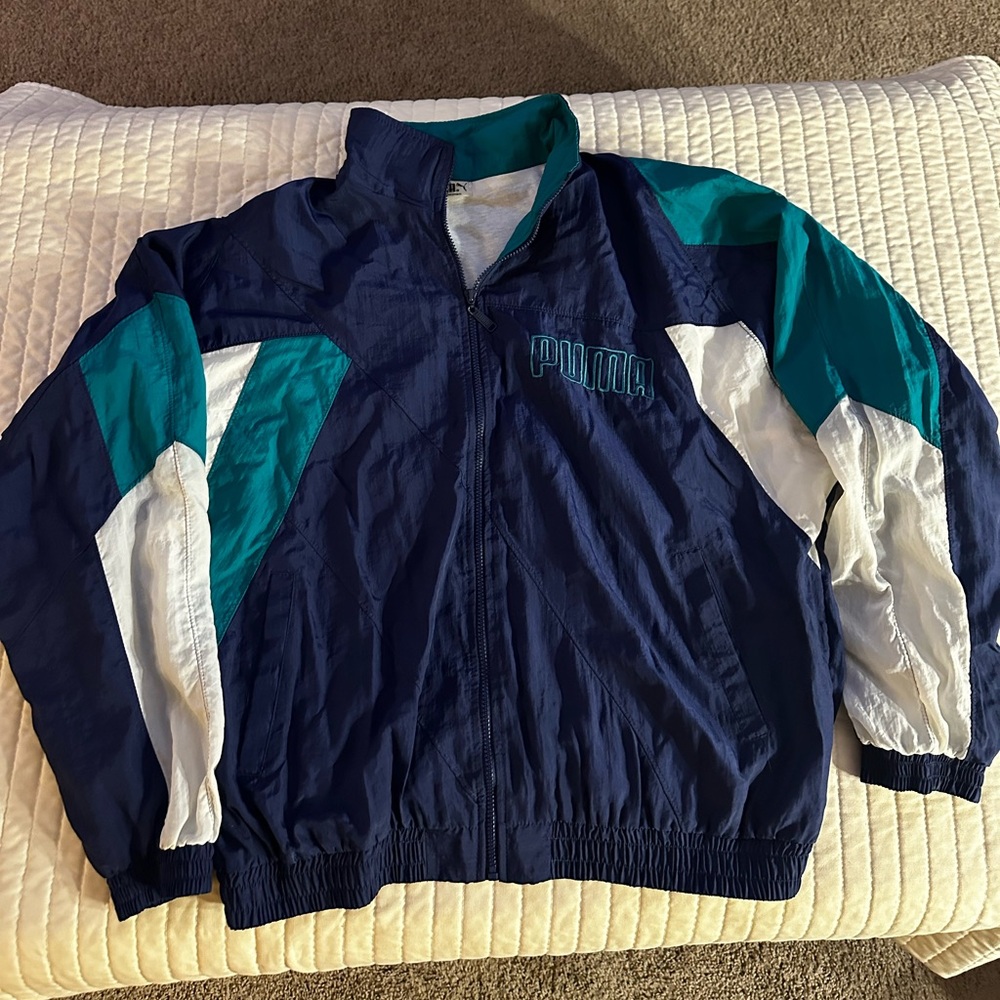 Vintage 90’s Puma Navy and Teal windbreaker